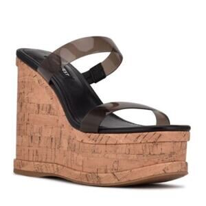 Nine West Rapps Platform Wedge Sandal 8.5 NWOT Black Cork Travel Beach Resort